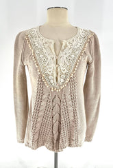 Womens Size Small Sweater By Angel of the North Crocheted and Lace Beige Sweater - TheRealThreads